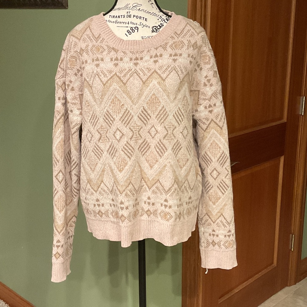 Chic Beige Patterned Sweater, Size L - image 1